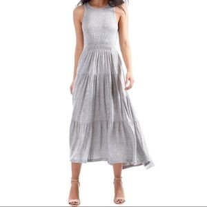 Lucky Brand Womens Maxi Dress Small Tiered Jersey Sleeveless Modern Grey